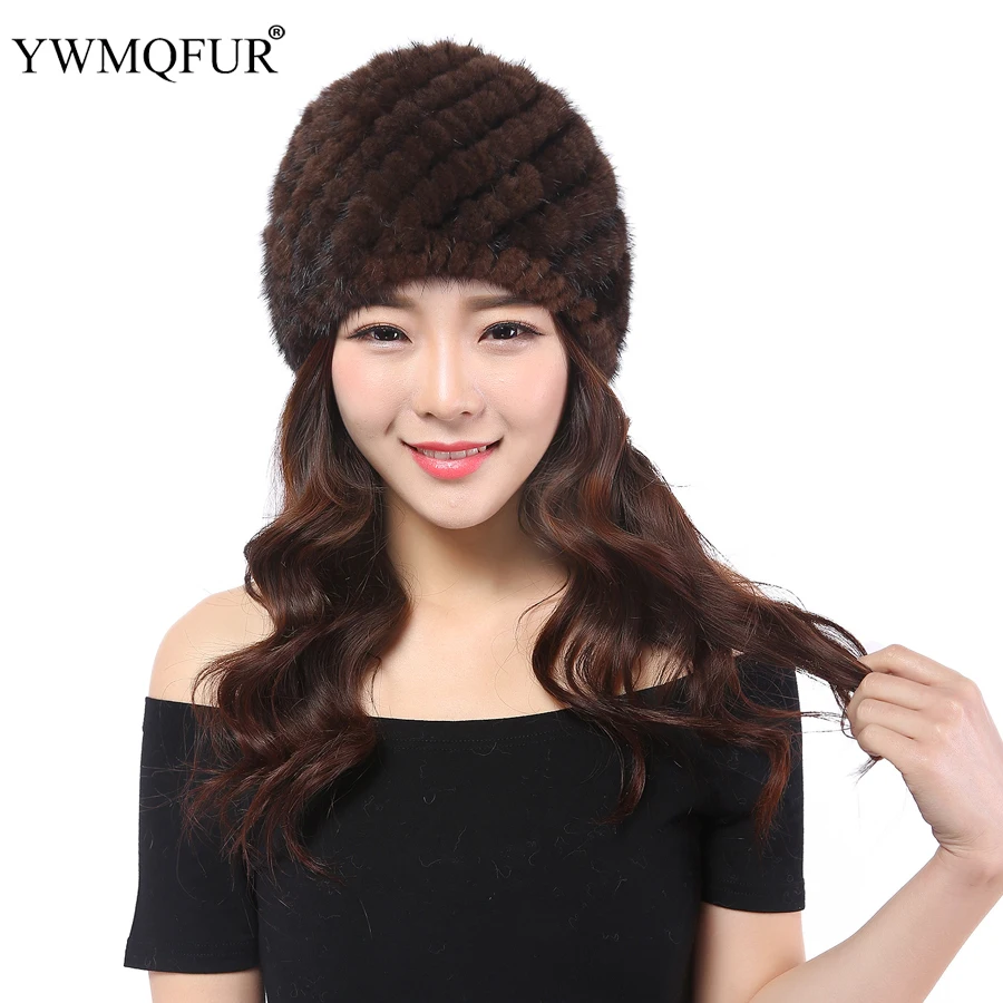 YWMQFUR норковая меховая шапка для женщин подлинный натуральных мех ананас русские