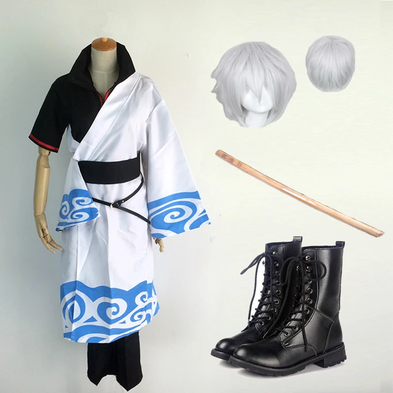 

Cosplay for GinTama Sakata Gintoki Uniform with Wigs Cudgel Dress Jaqueta Masculina Vestidos Anime Halloween Costume Adult Men