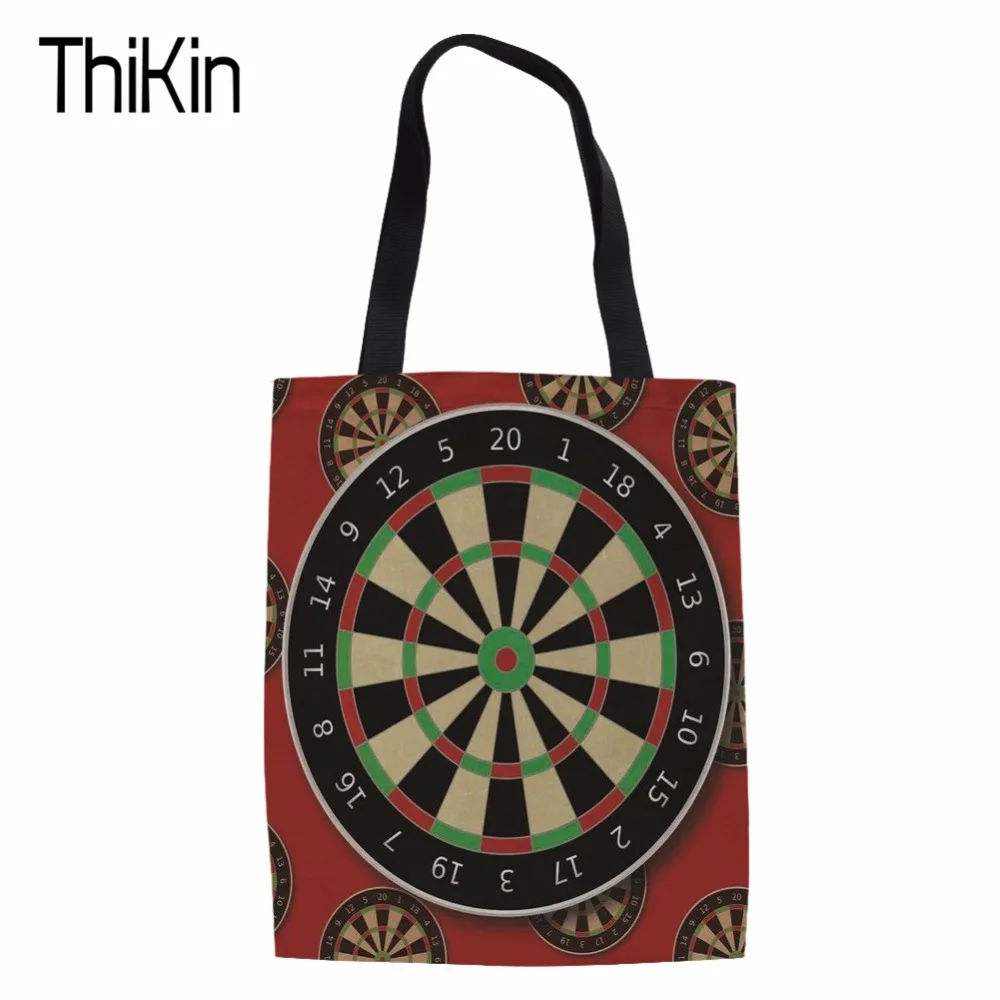 

THIKIN Ladies Canvas Tote Bag Handmade Cotton DARTBOARD MANDALA ART 3d Printing Travel Women Folding long Shoulder Shopping Bags