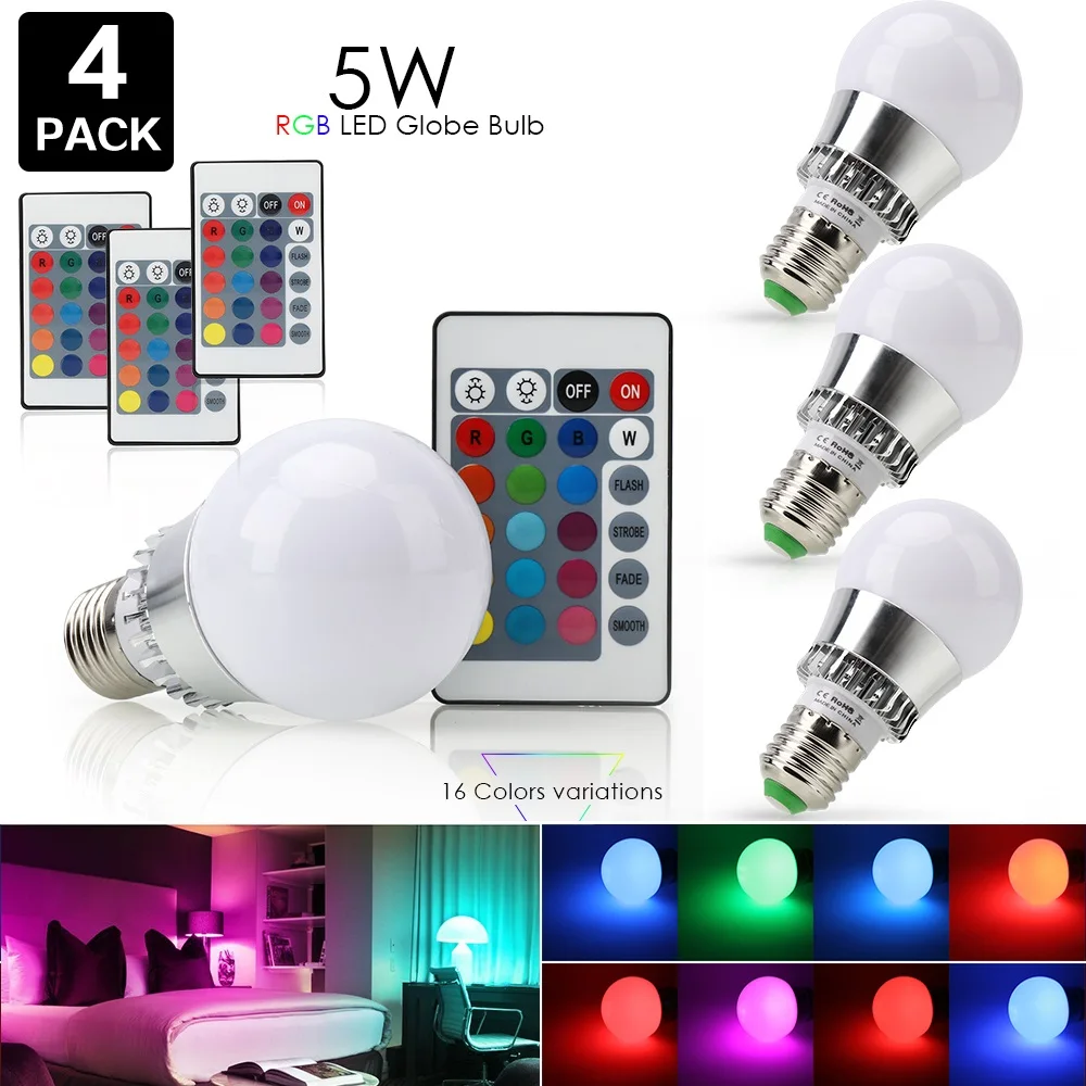 4 шт./лот 5 Вт RGB Светодиодная лампа E14 E27 светодиодная с пультом дистанционного