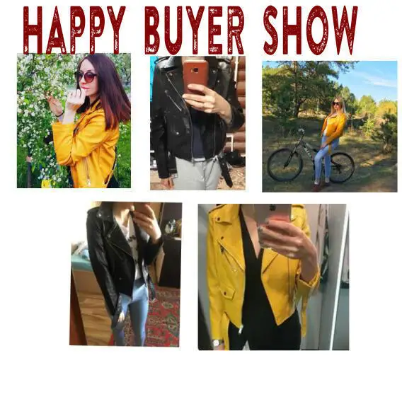 Promo  2019 Spring Bright Yellow Women PU Leather Jackets Zipper Leather Coat Turn-down Collar Female PU J