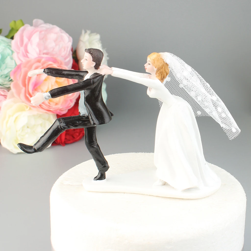 Naughty Reluctant Groom Bride Resin Figurine Wedding Cake Topper Wedding Decor
