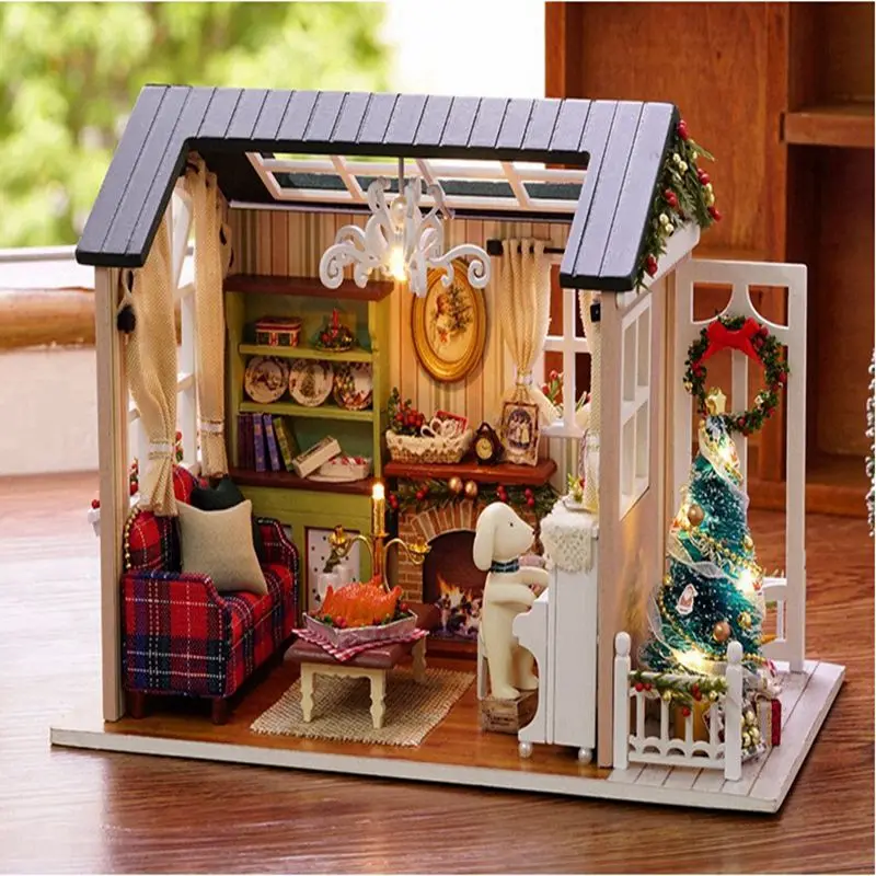 

Wooden Christmas 3D Doll House DIY Miniature Thanksgiving Holiday Dcor Cottage Kids Gift Living Room Furniture Kit Toy Dollhouse