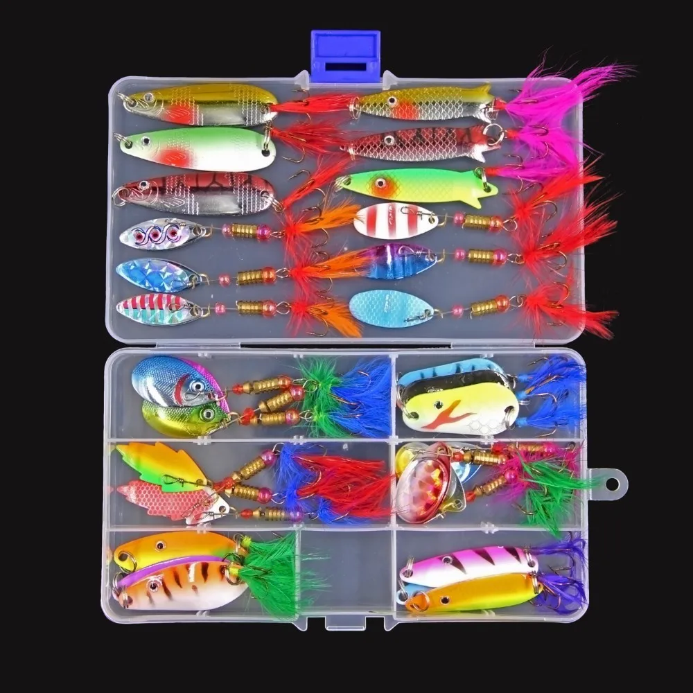 

Hyaena 30pcs/set Fishing Lure Metal Baits Spinners Spoon Bait With Beads Feather Leurre Souple Fishing Wobblers