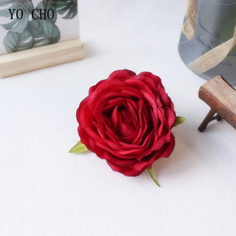 Йо Чо 9 см розы, искусственные цветы пионы из шелка красный, белый Искусственные головки цветов Свадебный Цветок Настенный декор для украшения дома - Цвет: Red
