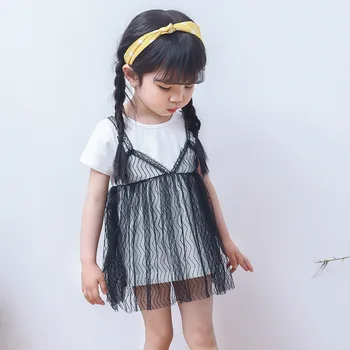 

Girl Lace Dresses 2018 Children Clothing Fashion Strap Princess Dress Kids Lace Fake Two Pieces Party Dress Toddler Girl Clothes