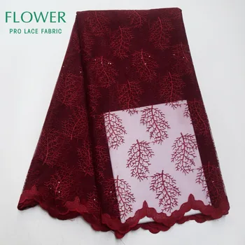 

Burgundy Color Wedding Party Stones Lace Material African Nigerian Embroidery Guipure Mesh Tulle Senegal Noble Lady Dress Laces