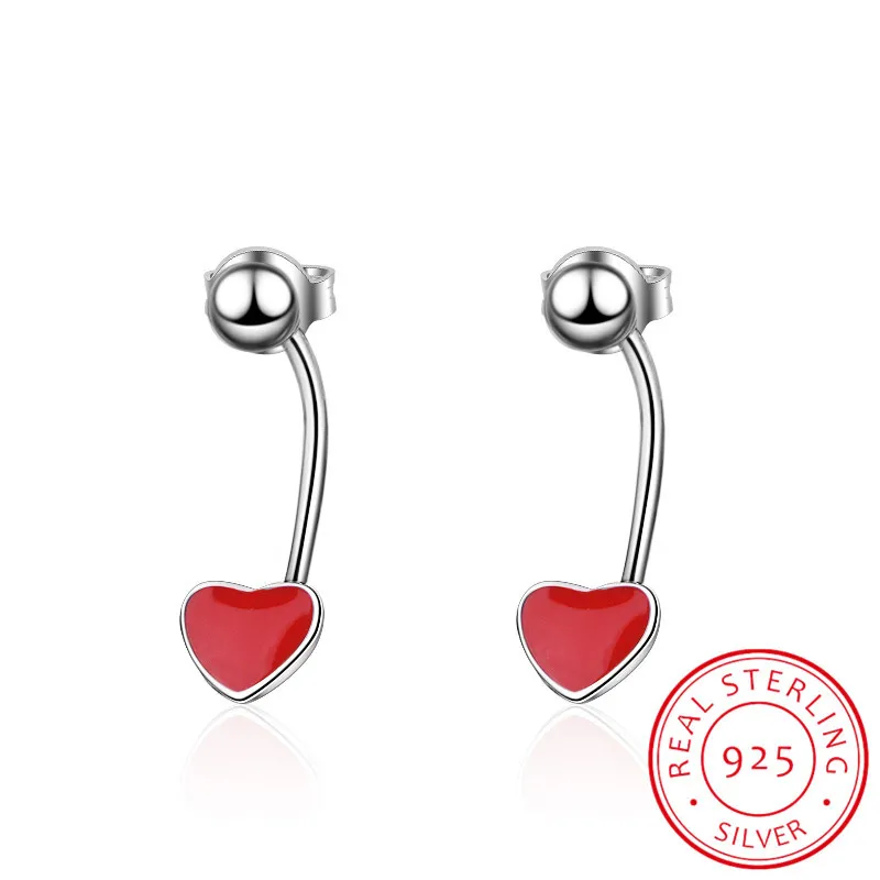 

Simple 925 Sterling Silver Small Red Peach Heart Screw Stud Earrings Wedding Party Gift For Women Girls Children Kids Jewelry