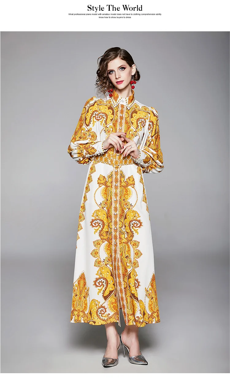 Banulin модное дизайнерское Макси-платье для подиума женское Винтажное с принтом сексуальное длинный рукав с разрезом элегантное осеннее длинное вечернее платье с поясом