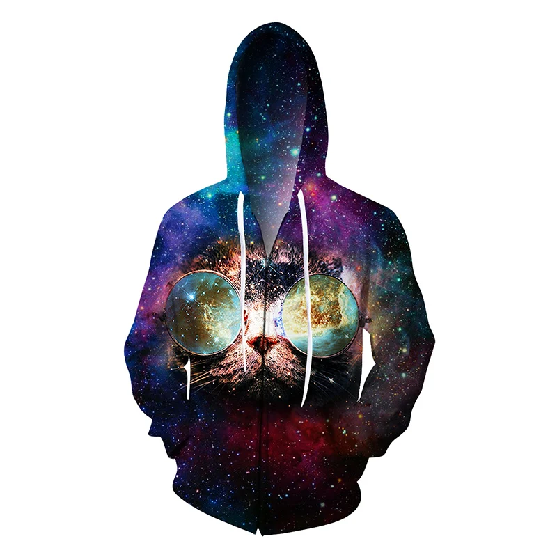 2018 New Style Hoodies Fashion Sweatshirt Galaxy Space Cat Wearing