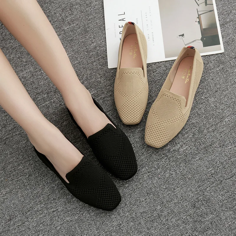 

2019 spring new fashion simple solid color flat shoes women soft and comfortable breathable woven casual shoes.