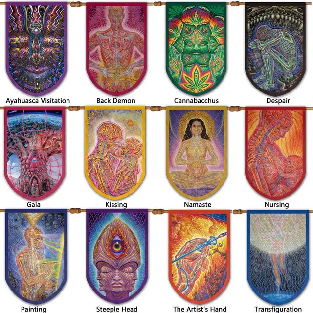 Us 17 77 6 Off Alex Grey Trippy Psychedelic Art Printing Garden Flag Ocean Of Love One Buddhism Bedroom Decor Poster Flag Banner 23 63x37 Inch In
