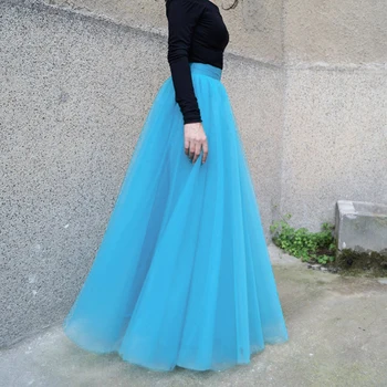 

Custom Made Sky Blue Soft Tulle Skirts For Bridal To Wedding Floor Length Tutu Skirt For Women Maxi Skirt