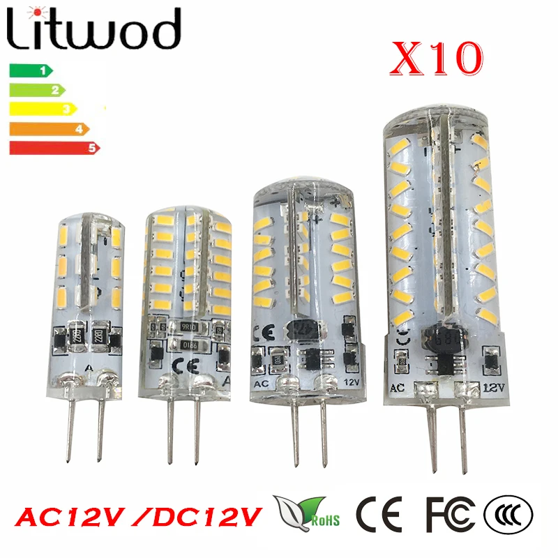 Litwod Z20 10 шт. светодиодный G4 базы светодиодный лампы высокой Мощность супер яркий 104 SMD3014 DC12V AC12V 220 В 110 В белый/теплый белый свет