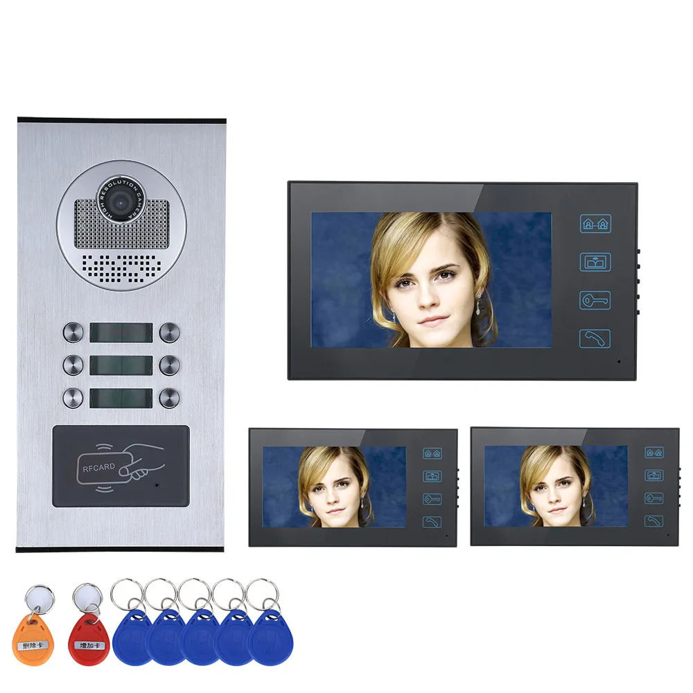 

Touch Button 7" 3/4/5/6 Apartment/Family Video Door Phone Intercom System RFID IR-CUT HD 1000TVL Camera with 6 button Waterproof