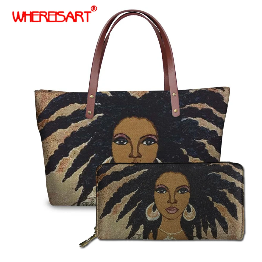 

WHEREISART American Women African Tote Handbag Black Girls Art Shoulder Bag Lady Messenger Bag Clutch Large Capacity Bags Female