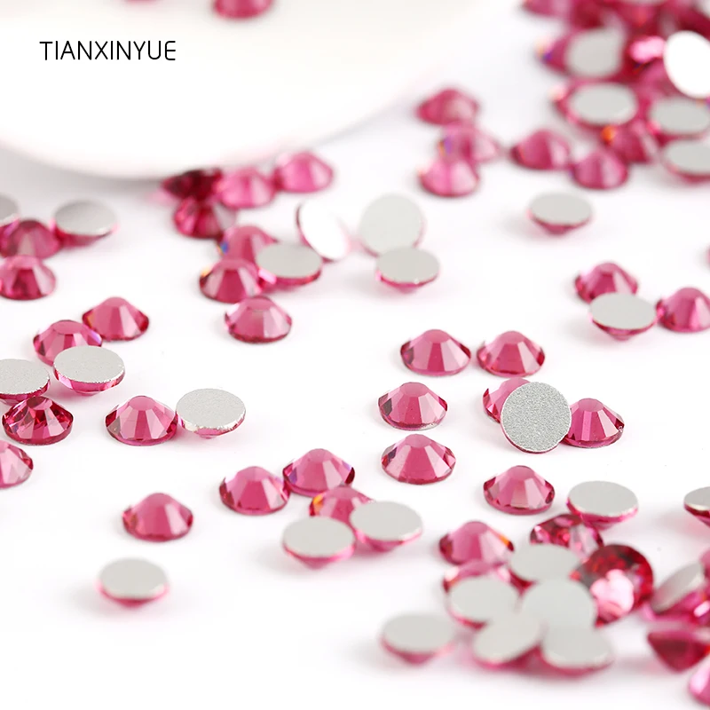 

TIANXINYUE Rose ss3-ss30 nail Rhinestones Non Hot Fix FlatBack glue on Fabric stone and Phones Crystal rhinestone