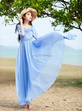 light blue ruffles collar chiffon long medieval dress Renaissance lace Gown princess costume Victorian /Marie Antoinette