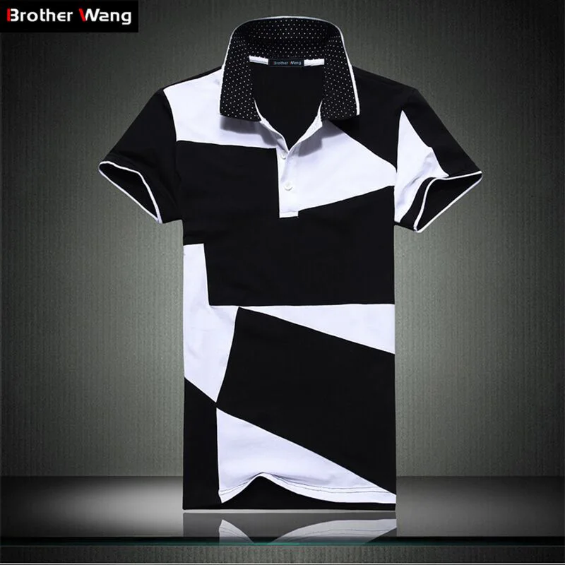 

Casual POLO shirt male summer fashion new men's black and white stitching cotton short polo-sleeved polo shirt Slim men 5XL 6XL