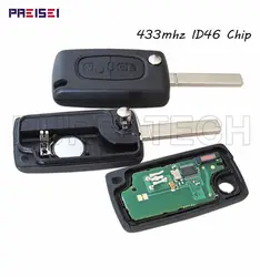 PREISEI 10 шт./лот 2 кнопки завершения автомобиль дистанционного ключа для peugeot 307 Флип ключ с 433 мГц Электронный 46 чип
