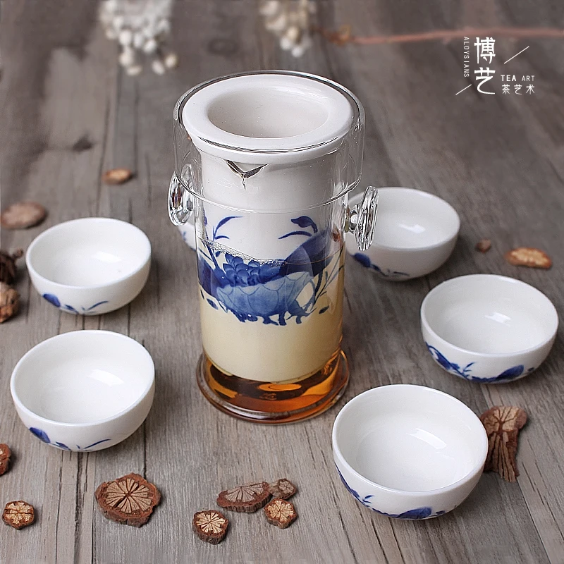 220ML Heat-resistant Glass Tea Set Chinese Kung Fu Flower Ceramic Teapot With Filter Kettle Blue and White Porcelain Sets