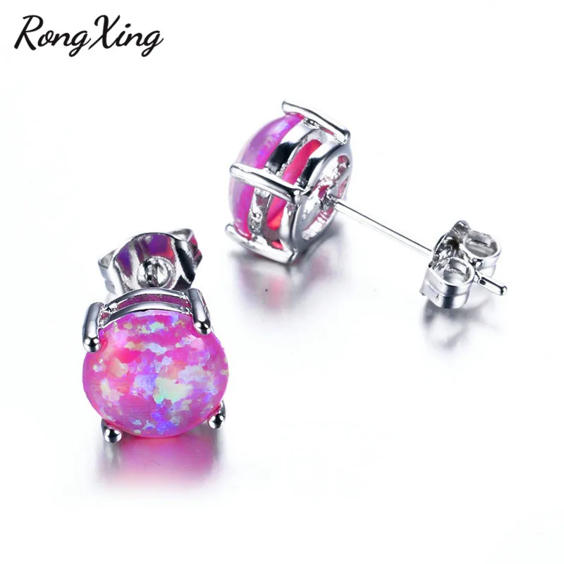 RongXing 6 мм круглые белые/синие/фиолетовые огненные опаловые серьги гвоздики для