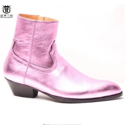 FR. LANCELOT/ г.; розовые блестящие мужские ботинки из натуральной кожи наивысшего качества с боковой молнией на низком каблуке; вечерние свадебные туфли мужские кроссовки - Цвет: As showed