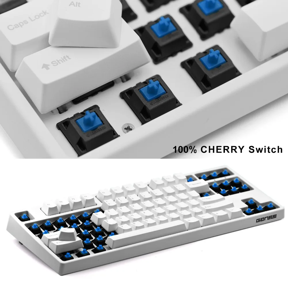 Механическая клавиатура GANSS с переключателем Cherry MX Blue для iOS, Android, Windows и Mac(белый