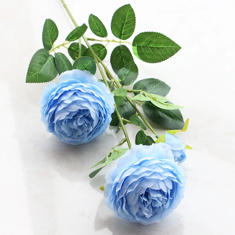 3 головки искусственных цветов пион букет шелковых цветок свадебный букет осенние Яркие Искусственные цветы розы для Свадьбы вечерние украшения дома - Цвет: blue