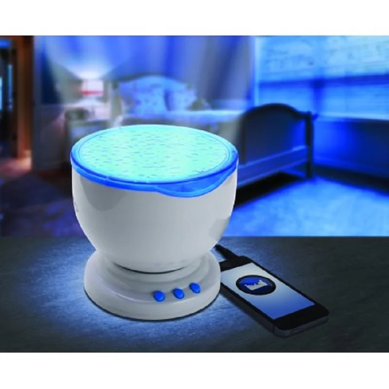 

Led Night Light Projector USB AABatteries Gifts for Kids Ocean Waves Blue Projection Lamp With Speaker Bedroom Projection Light
