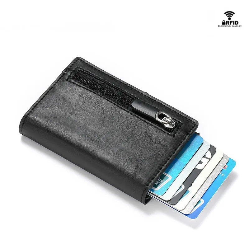 BISI GORO New Arrival PU Leather Card Case RFID Coin Purse RFID Carbon Fiber Wallet Single Box Smart Credit Card Holder