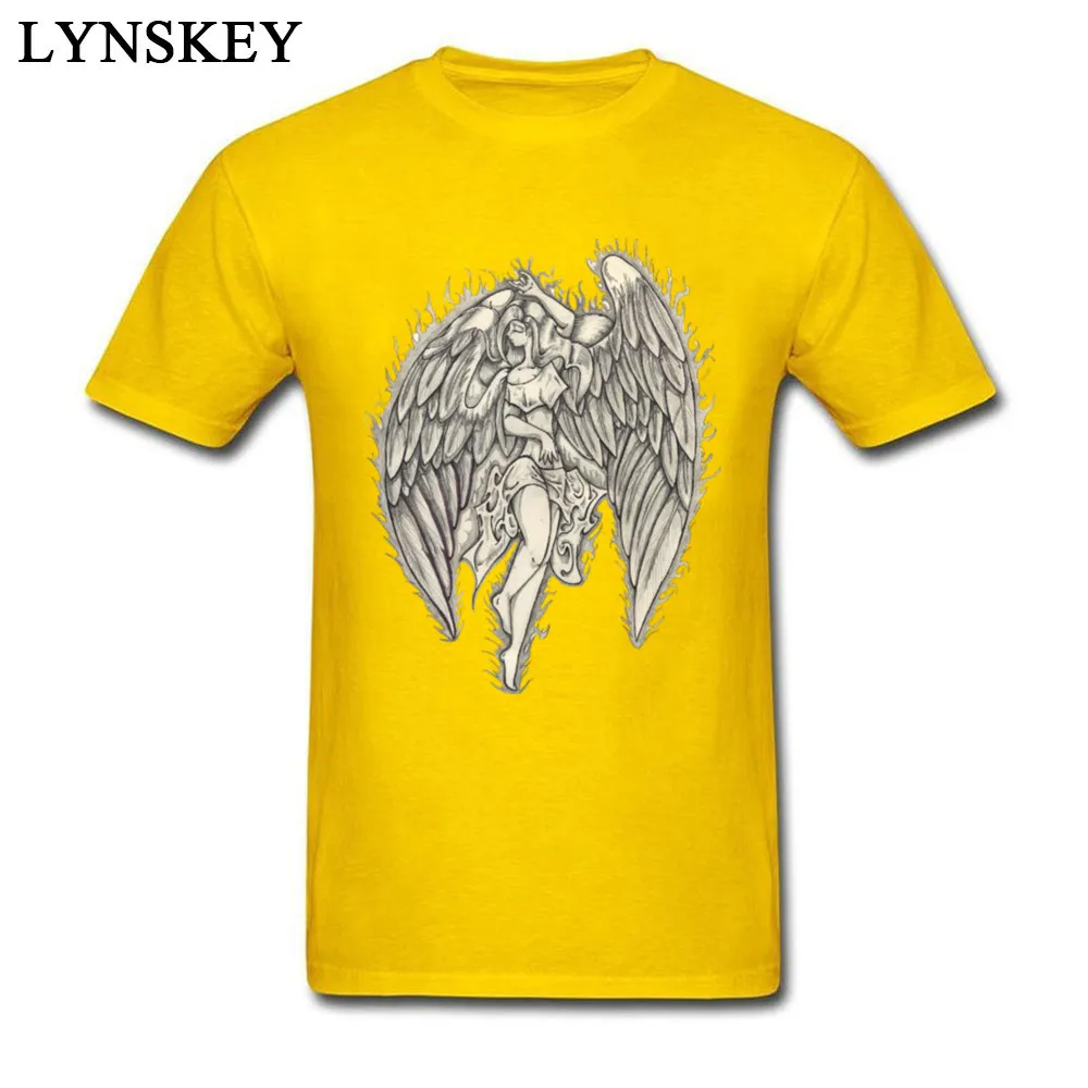 Family T-Shirt Fashion Round Collar 3-2-angel-tattoos Cotton Fabric Adult Tops T Shirt Design Short Sleeve Clothing Shirt yellow