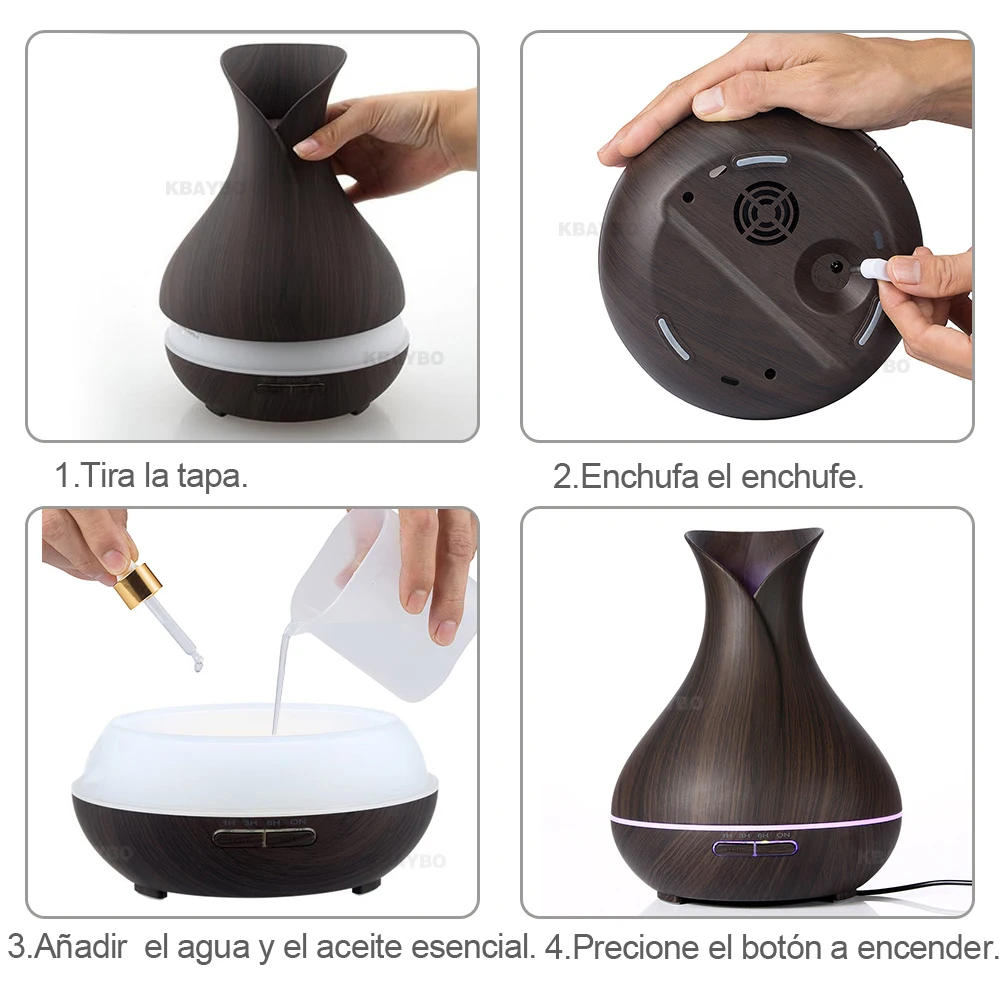  400ml Electrical Essential Oil Diffuser Dark Wood Grain Ultrasonic Aroma Cool Mist Humidifier with 