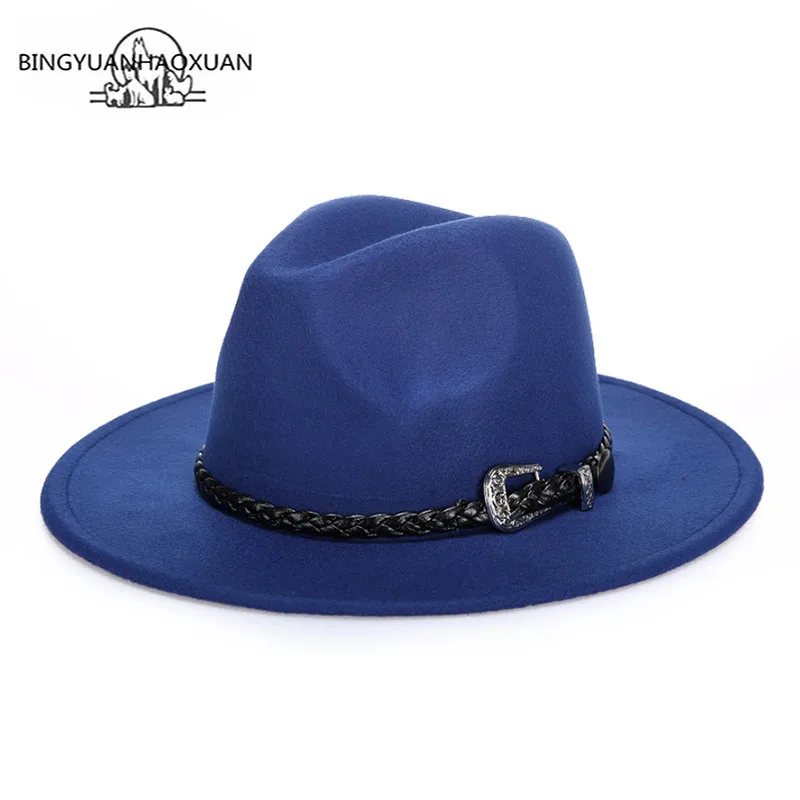 

BINGYUANHAOXUAN Winter Autumn Fedora Hat for Men & Women with Punk Belt & Wide Brim Church Jazz Wool Fashion