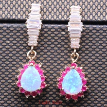 Estilo romántico Multicolor AAA del ópalo de fuego Zirconia cúbico pendiente plateado oro para mujeres 10 colores