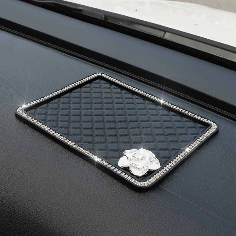 

Car Phone Holder Anti-slip Mat With Diamond Flower Silicone Decoration Auto Interior Dashboard Non-slip Pad For GPS Cell Phone