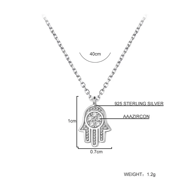 Ожерелье в стиле бохо, настоящее 925 пробы, серебро, циркон, Хамса, рука Фатимы, женский кулон с кристаллами, ювелирное изделие, колье, винтажное ожерелье