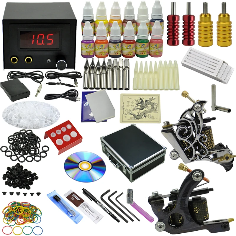 

OPHIR 355pcs/set Pro Power Supply Tattoo Kits for Body Art 2 Rotary Tattoo Machine Guns 12 Color Tattoo Inks Pigment #TA073