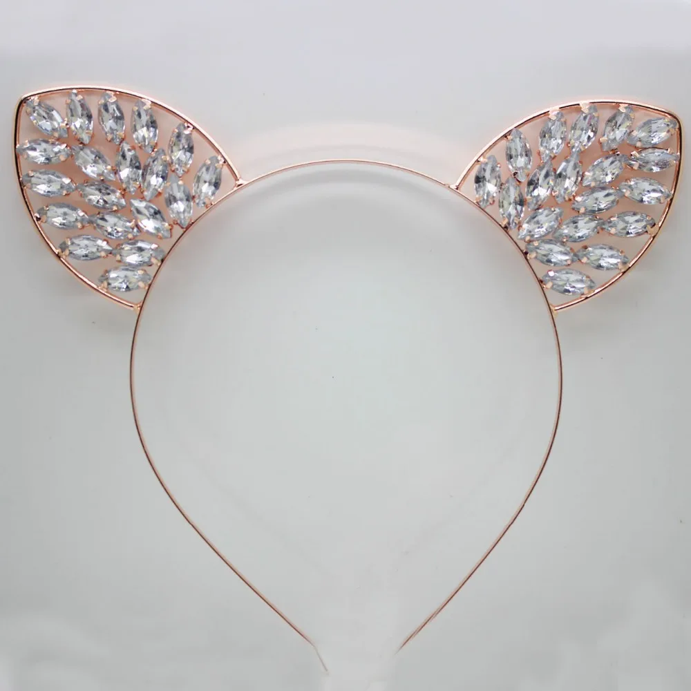 Модные кроличьи уши Hairbands золотой и серебряный сплав Кристалл Rhinestone Блеск головные уборы аксессуары для волос для женщин девочек