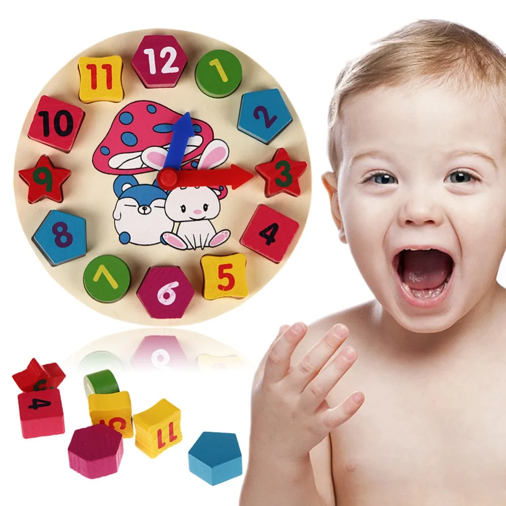 Детские часы с 12 цифрами, Геометрическая головоломка, Детские красочные цифровые геометрические часы, деревянные Обучающие игрушки для математики