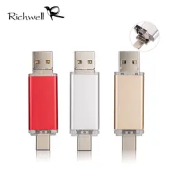 Richwell OTG Drive 32 ГБ высокое Скорость металла USB Stick 64 ГБ 16 ГБ флешки USB 2.0 Flash Drive 8 ГБ 128 ГБ