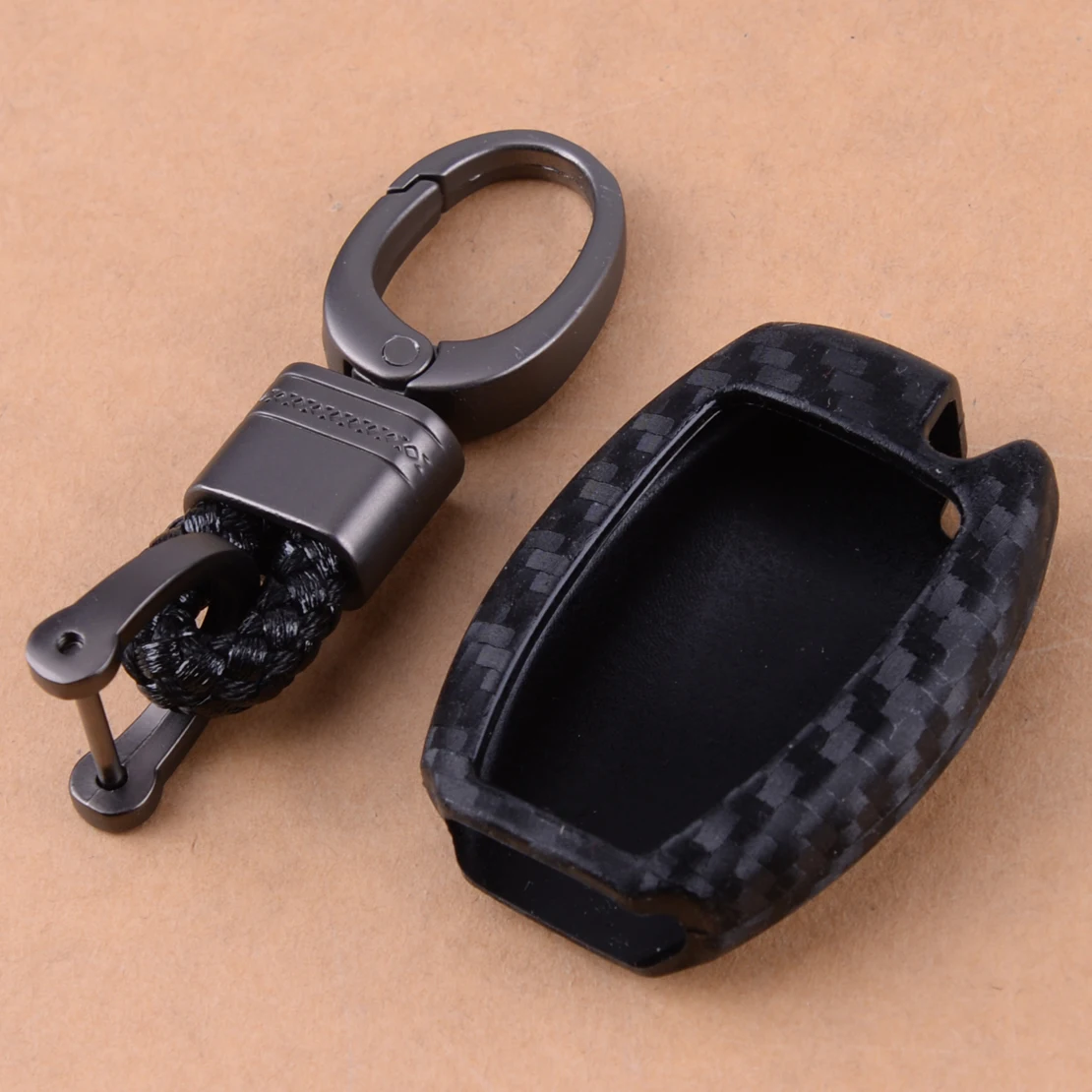 

Fit For Mercedes-Benz A B C E S Class Black Car Carbon Fiber Smart Key Case Cover Fob Holder Bag with Clasp Ring