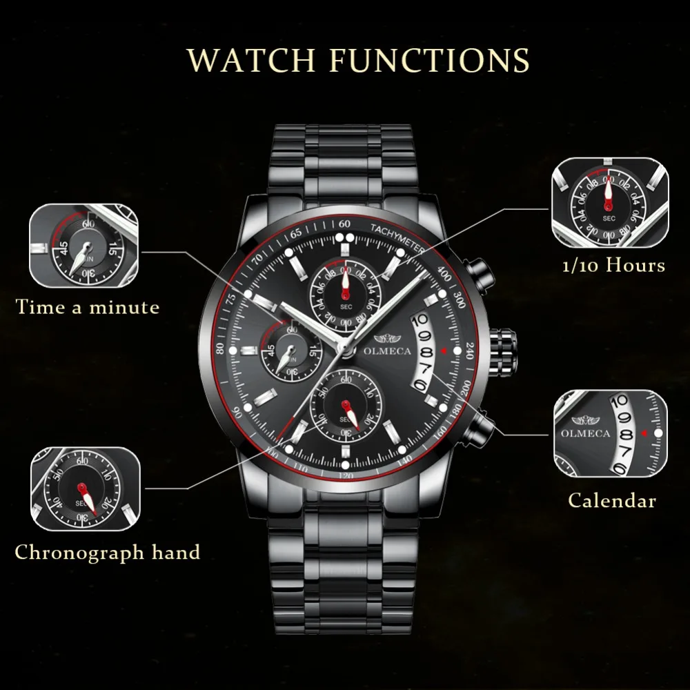 OLMECA Роскошные деловые мужские кварцевые часы светящиеся водонепроницаемые военные спортивные часы мужские наручные часы Relogio Masculino