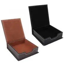 PU Leather Memo Sticky Note Storage Box Card Holder Office School Organizer Supplies clip holder