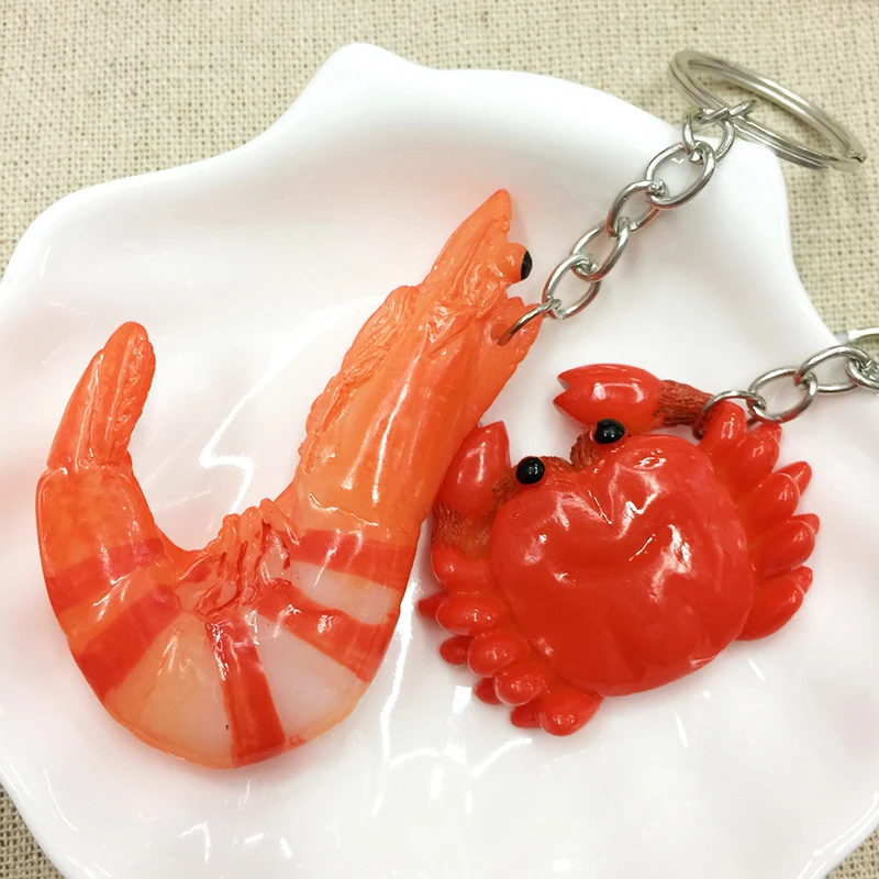 

1pc Resin Simulation Shrimp and Crab Food Bags Car Key Ring Birthday Small Cake Keychain Accessories Promotional Gift Pendant
