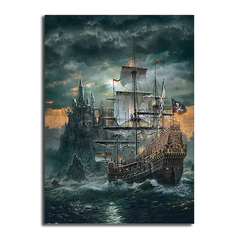

Nature Scenery 5D DIY Diamond Painting Pirate Ship Full Square Diamond Embroidery Landscape Castle Cross Stitch Mosaic Y3