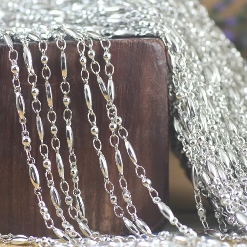 Vintage Handmade Beads Link Chains Findings Rhodium tone Plated Brass