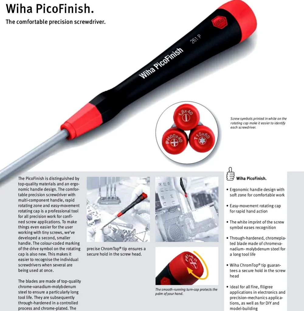 

Germany Wiha Phillips PicoFinish Screwdriver Fastening Tasks for Electronics Precision-mechanics Applications DIY Model-building