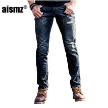 Aismz Men’s Jeans 100% Cotton Stretch Black Denim Brand Men Jeans Pants Trousers Men’s Clothing 60035