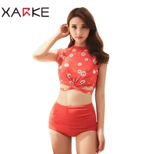 XARKE Summer fashion beach swimsuit Solid two-piece suit bathing suit neck tie straps swimwear sexy backless tops women swimsuit